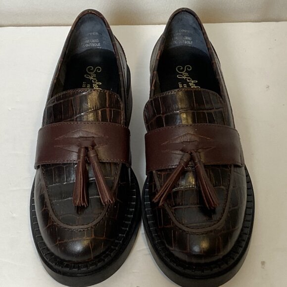 Seychelles Final Call Embossed Croc Leather Loafer w/ Tassel Womens Sz 8.5 Brown - Picture 3 of 14